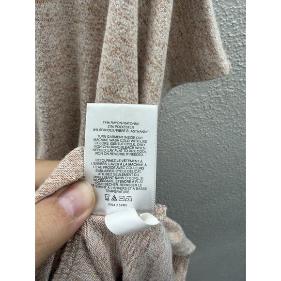 Express One Eleven Womens Shirt Large Brown Heathered Short Sleeve Low Cut Back - Picture 5 of 11